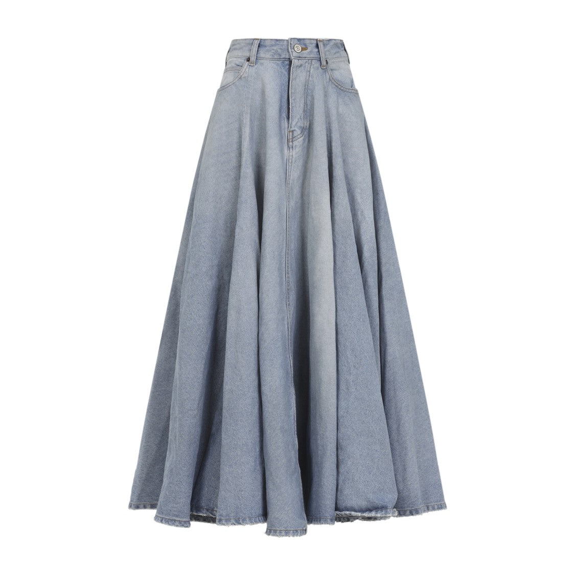 Balenciaga Godet Light Blue Cotton Long Skirt