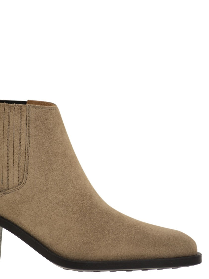 Tod's Suede Calfskin Ankle Boot With Elastic Inserts