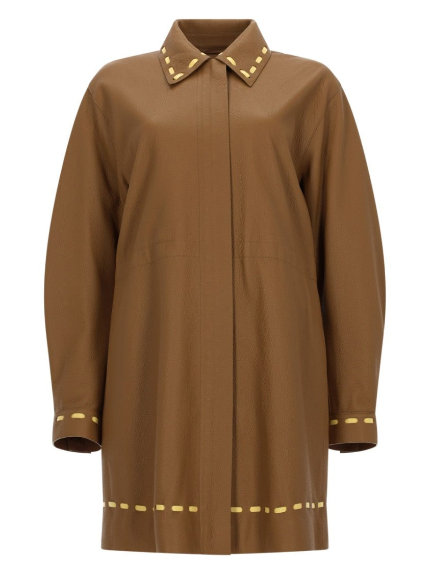 Fendi Short Brown Deer Leather Coat