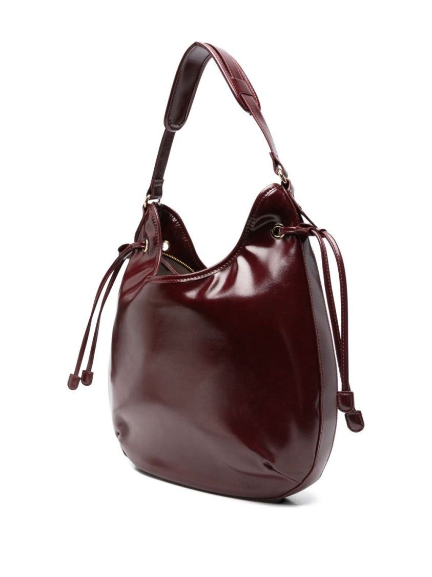 Twin-Set Medium Burgundy Handbag With Drawstring Details And Embossed Logo