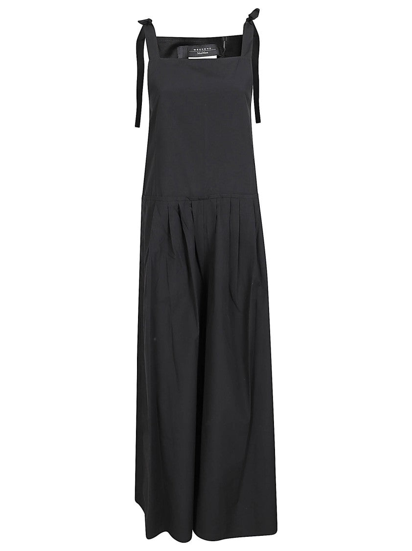 Max Mara Sleeveless Black Dress With Tie Straps And Pleated Skirt