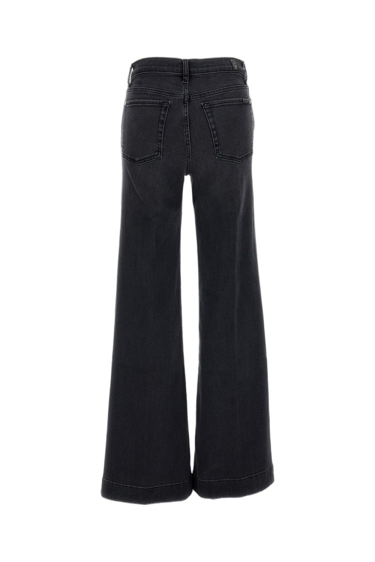 7 For All Mankind Washed Black Stretch Denim Modern Dojo Flared Jeans