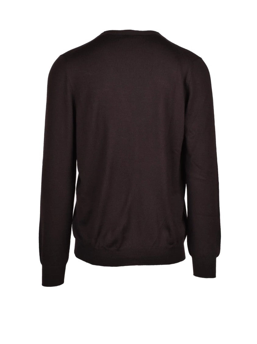 Barba Napoli Brown Virgin Wool Deep V-Neck Cardigan