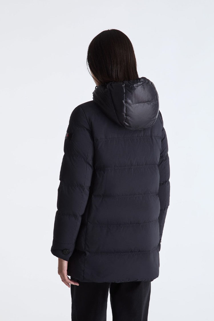 Peuterey Black Hooded Mid-Length Down Puffer Jacket