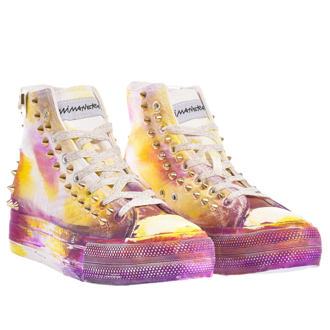 Mimanera Purple Handcrafted Studded Gold Platform Sneakers