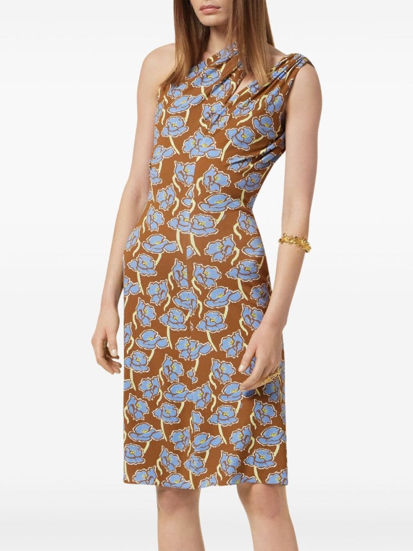 Versace Brown Sleeveless Open Back Floral Dress