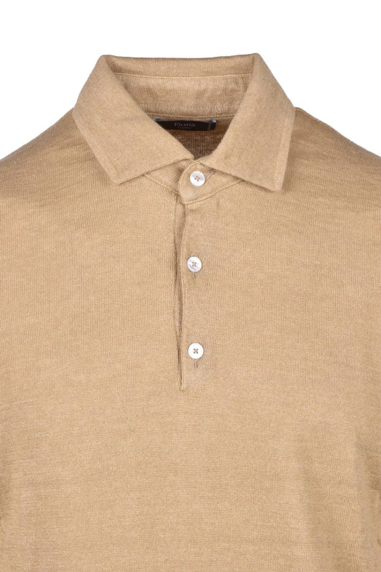 Fama Beige Linen Cotton Knit Polo