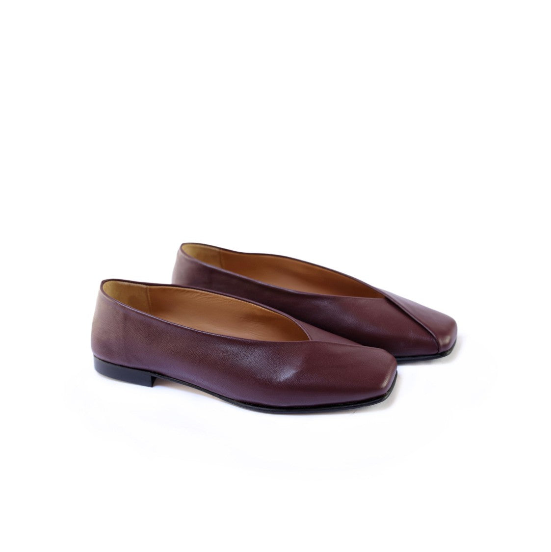 Ton Gout Burgundy Nappa Leather Ballerinas With Square Toe Design