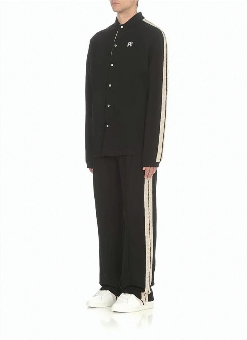 Palm Angels Contrasting Stripe Cotton Jacket With Classic Collar