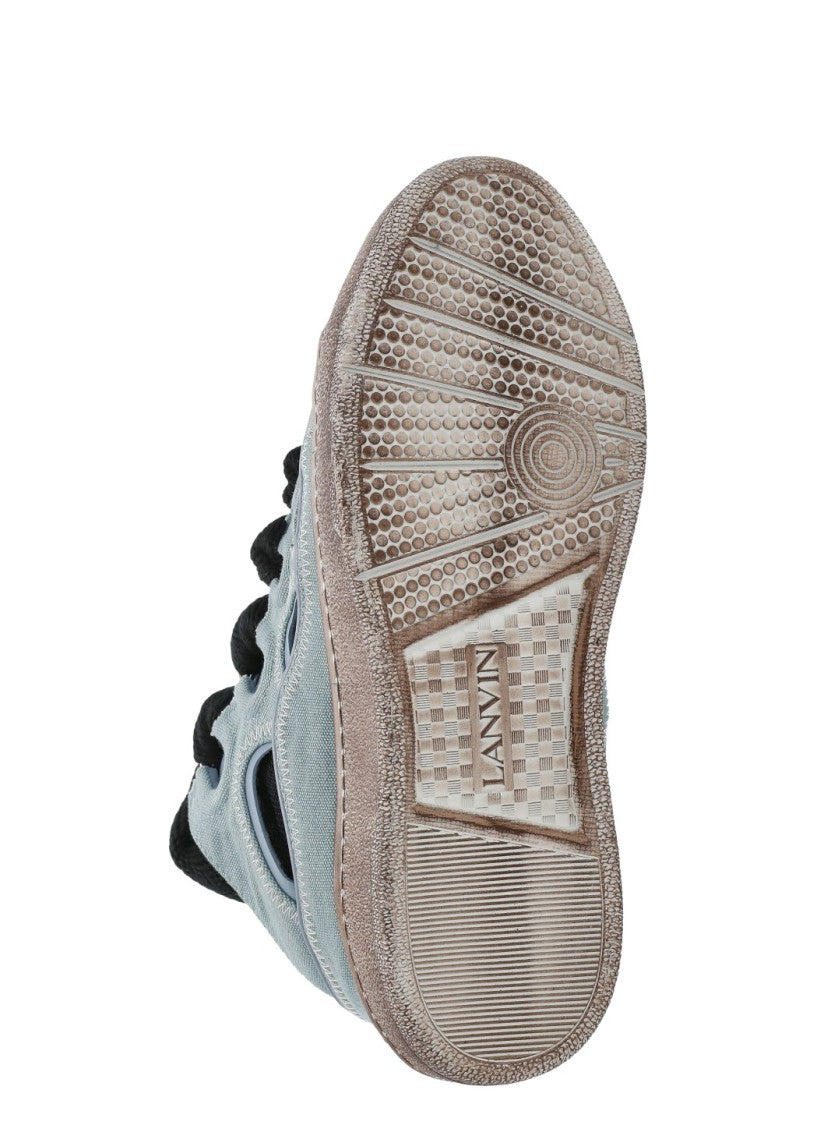 Lanvin Sky Blue Curb Leather-Blend Sneakers