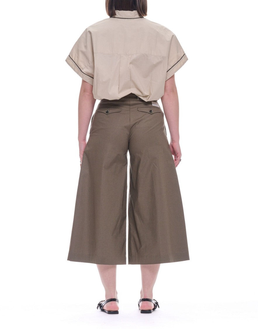 Nine In The Morning Olive Fiammetta Cotton Stretch Cropped Wide-Leg Culotte