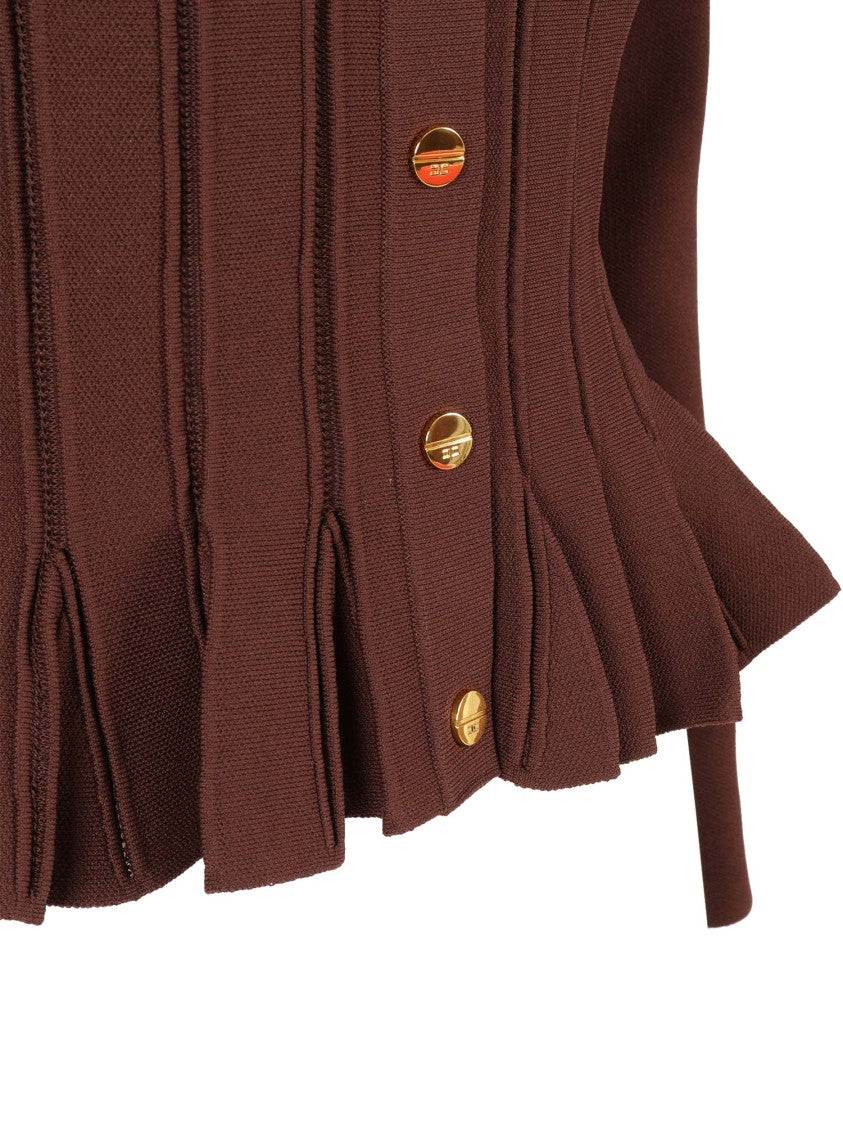 Elisabetta Franchi Textured Ribbed Fitted Cardigan With Peplum Hem