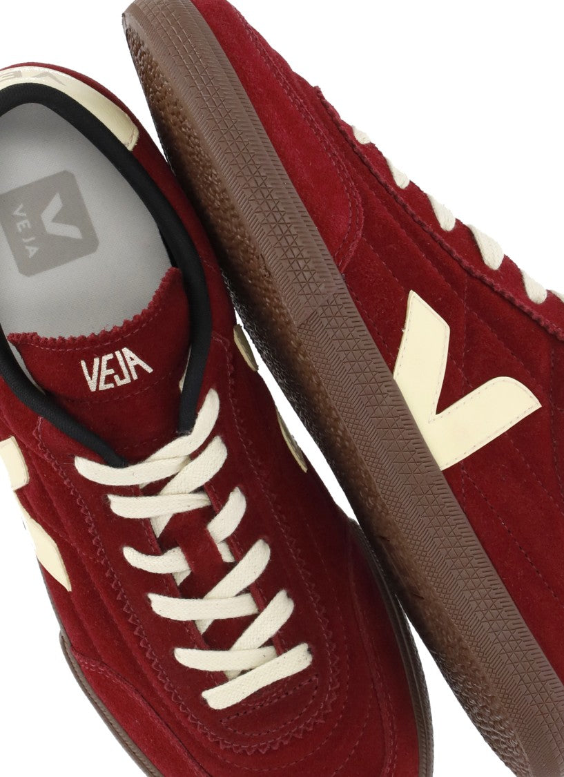 Veja Burgundy Suede Iconic V Logo Low-Top Sneakers