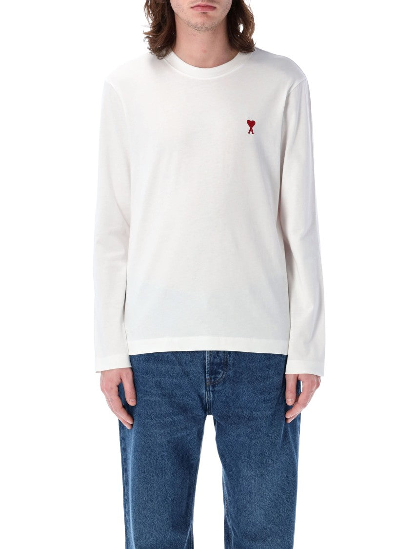 Ami Paris Long-Sleeve T-Shirt With Ribbed Neckline