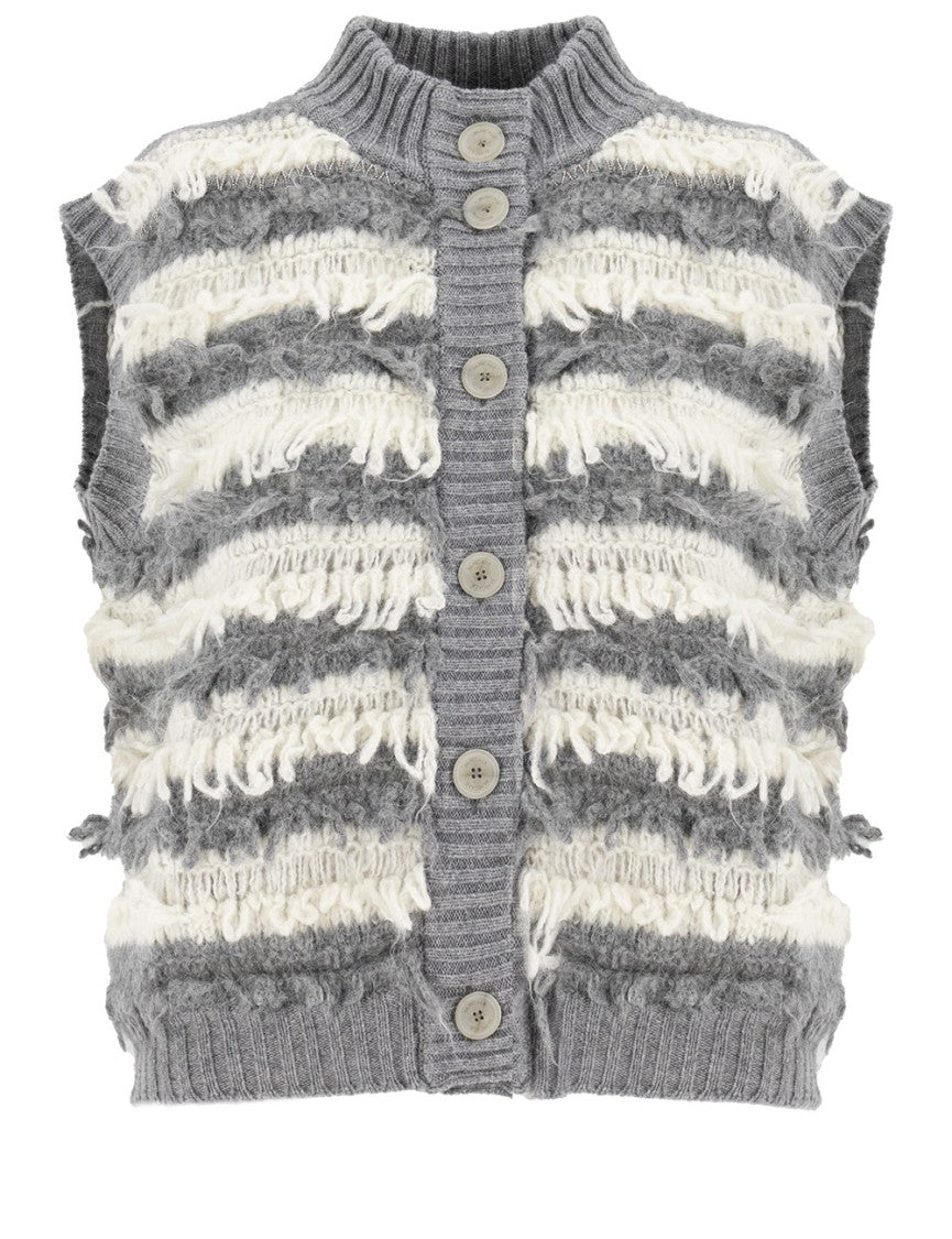 Panicale Two-Color Striped Knit Wool Waistcoat