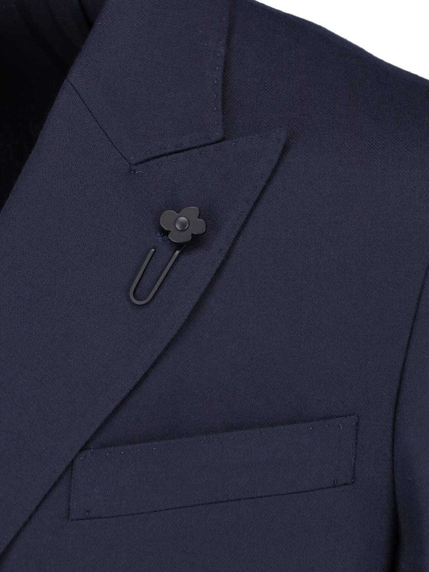 Lardini Navy Double-Breasted Virgin Wool Blazer