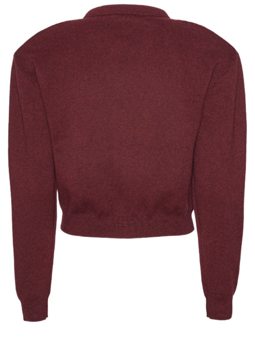 Rotate Birger Christensen Burgundy Cotton-Cashmere Metallic Letters Cardigan
