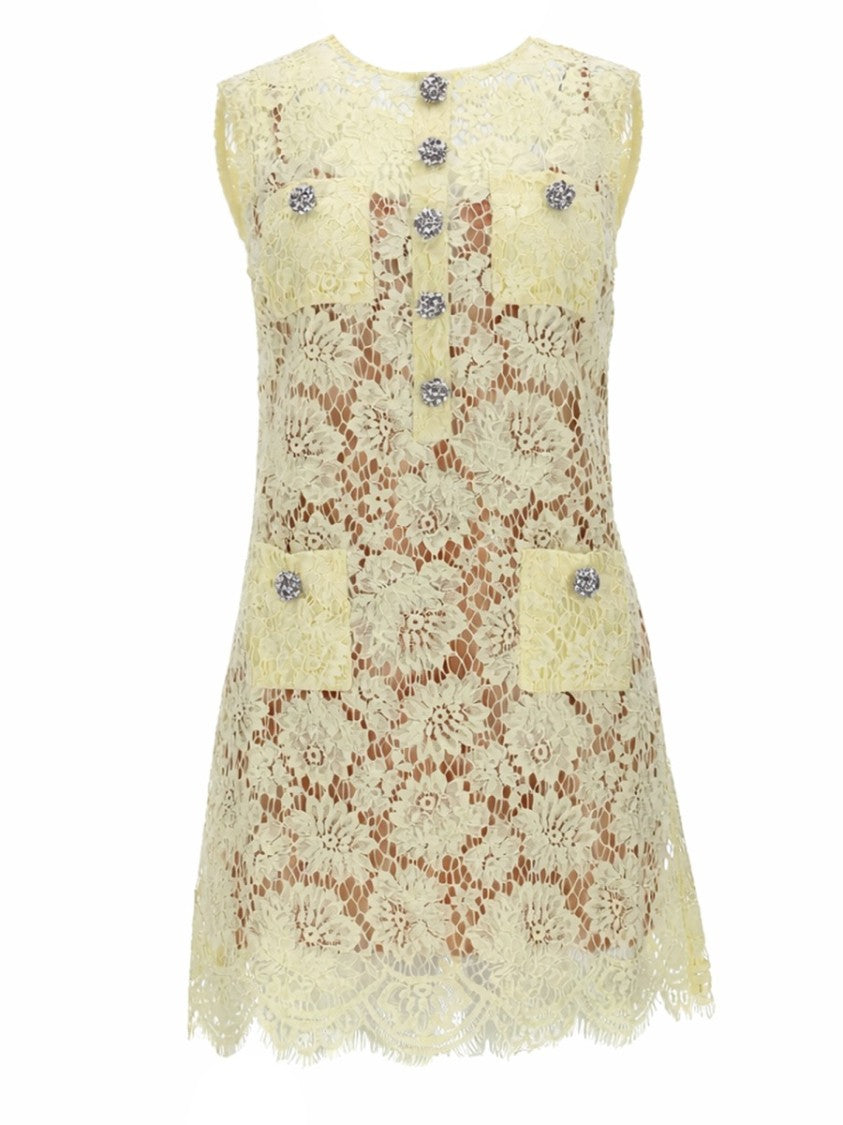 Self-Portrait Lace Mini Intricate Floral Scalloped Dress