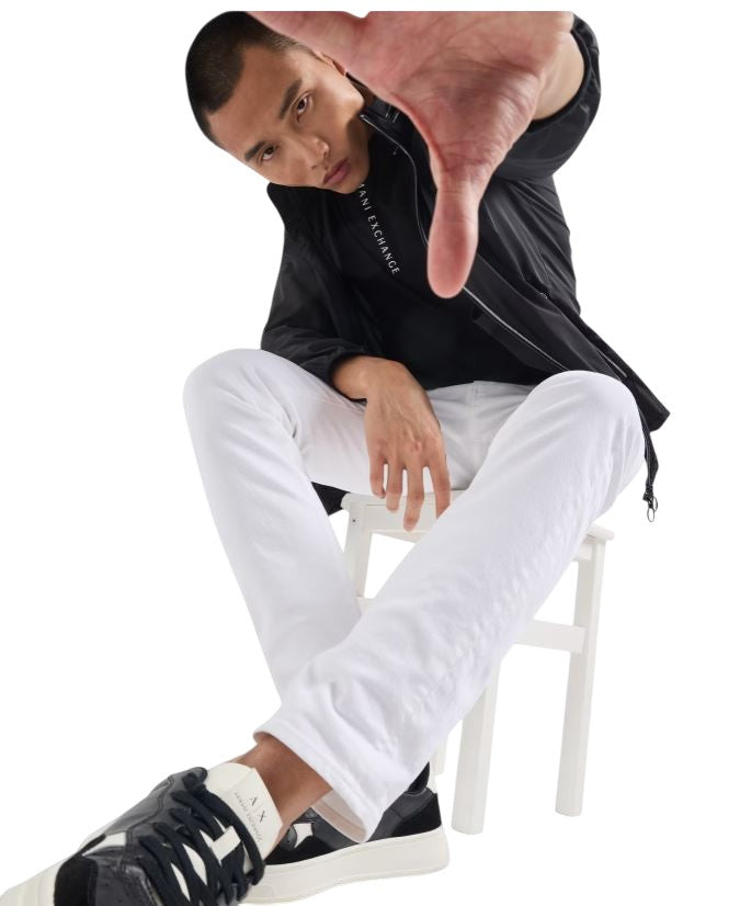 Armani Exchange High Collar Zip-Up Coat With White Accents