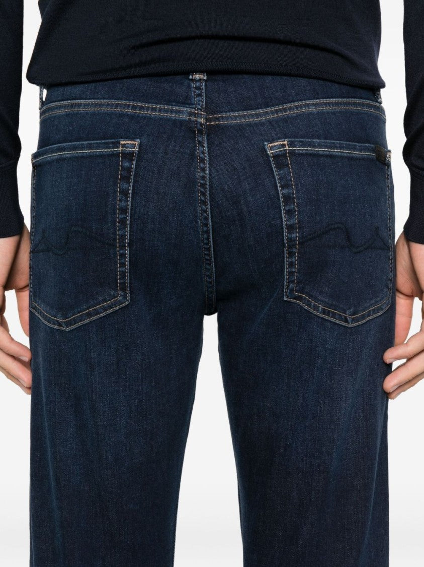 7 For All Mankind Dark Blue Straight Leg Jeans With Classic Five-Pocket Design