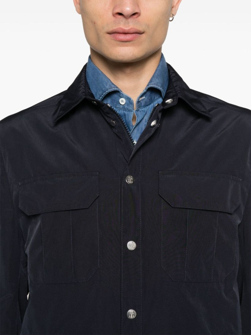 Brunello Cucinelli Navy Blue Coat With Press-Stud