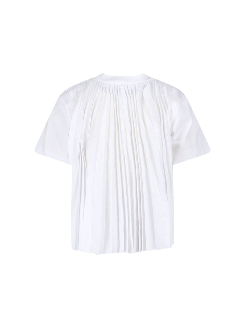 Sacai White Panel Design Pleated Cotton T-Shirt