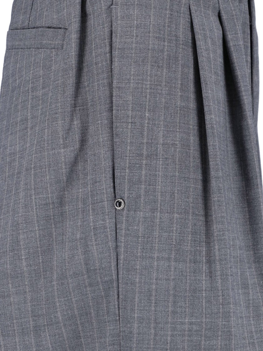 White Sand Grey Pinstripe Straight-Leg Wool Trousers