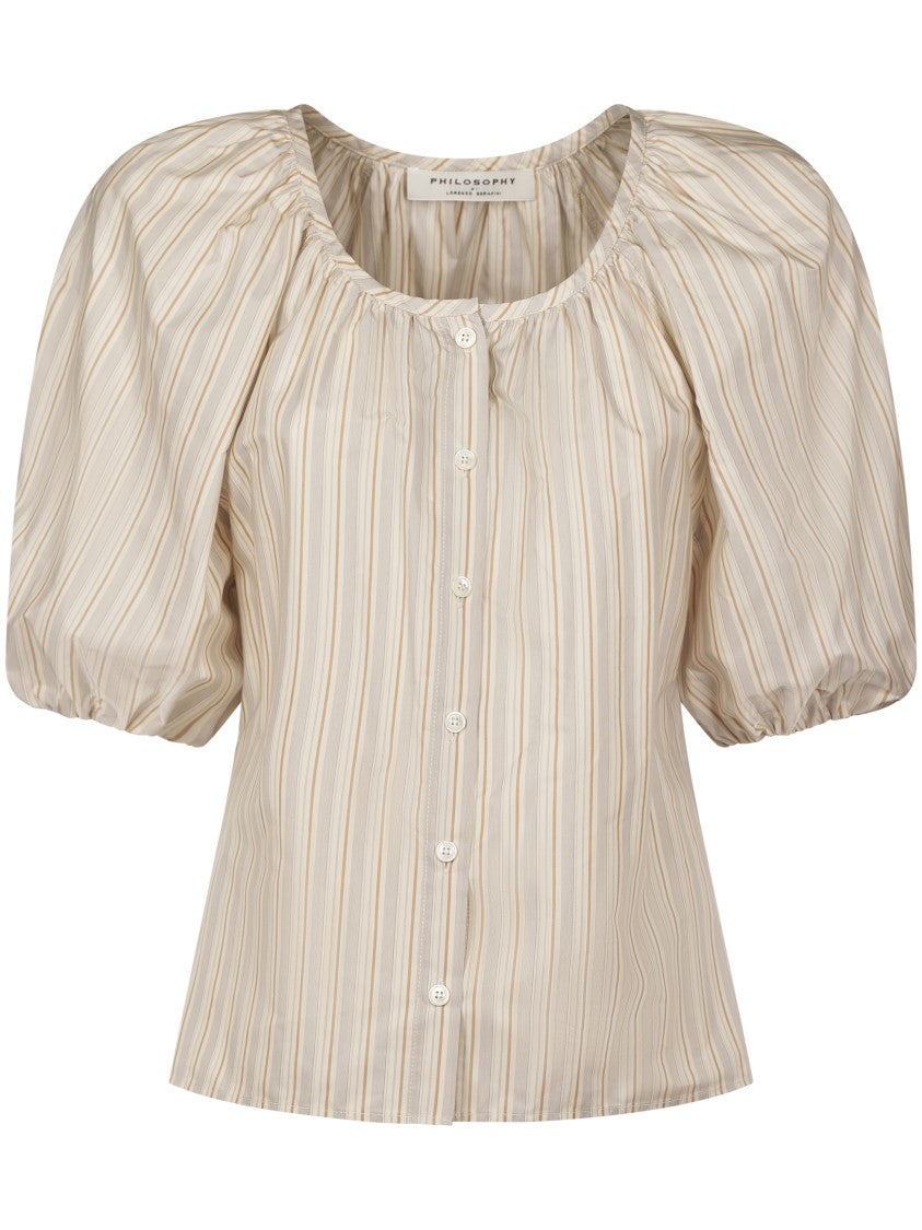 Philosophy Di Lorenzo Serafini Vertical Stripe Shirt With Puffed Sleeves