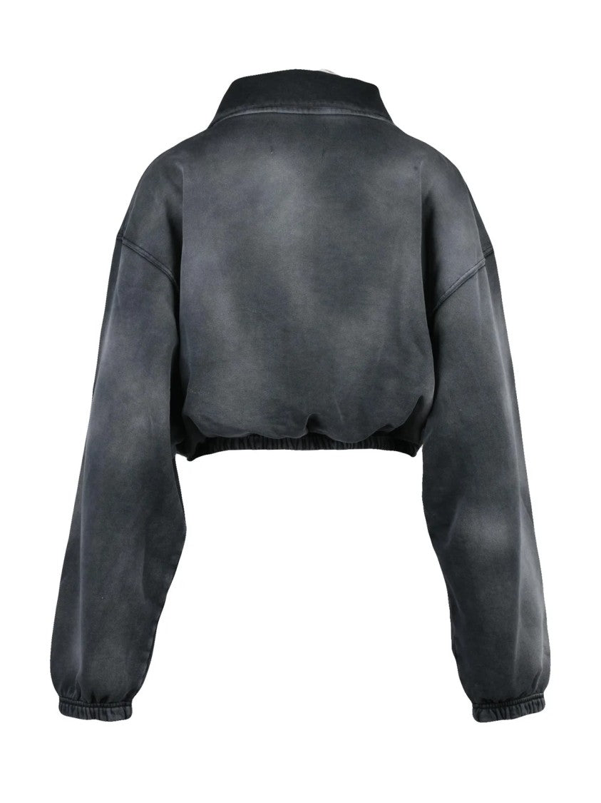 Replay Cropped Half-Zip Vintage Wash Cotton Sweatshirt