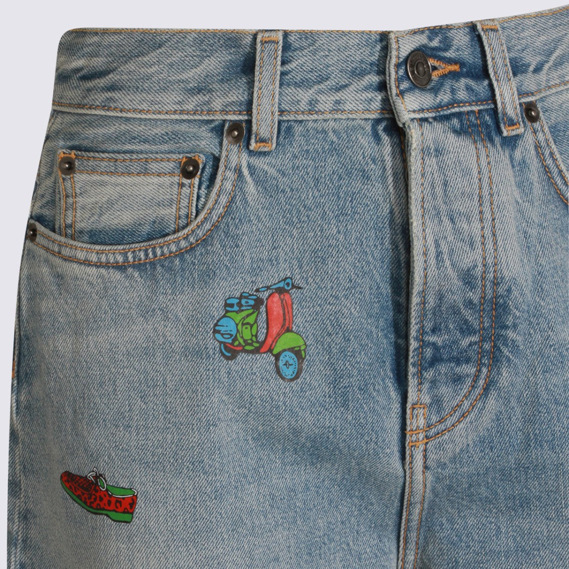 Fiorucci Light Blue Denim Jeans With Playful Embroidery And Relaxed Fit
