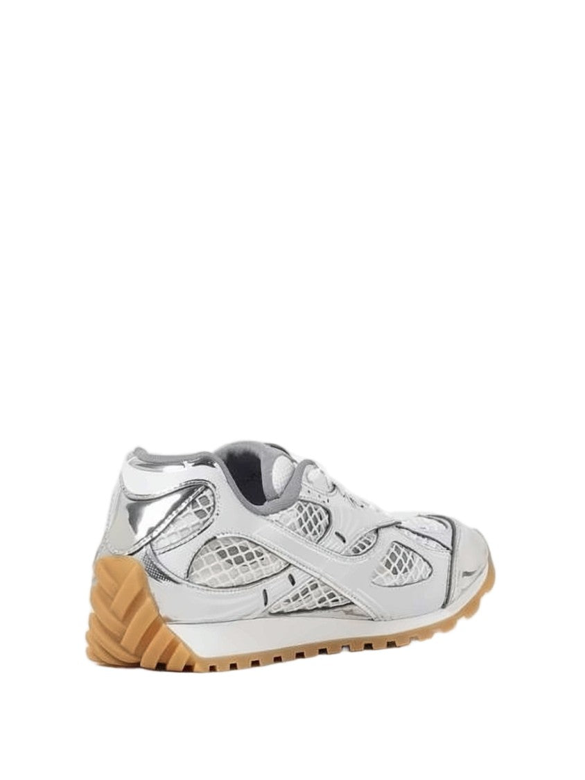 Bottega Veneta Futuristic Silver Mesh Sneakers With Calf Leather Accents
