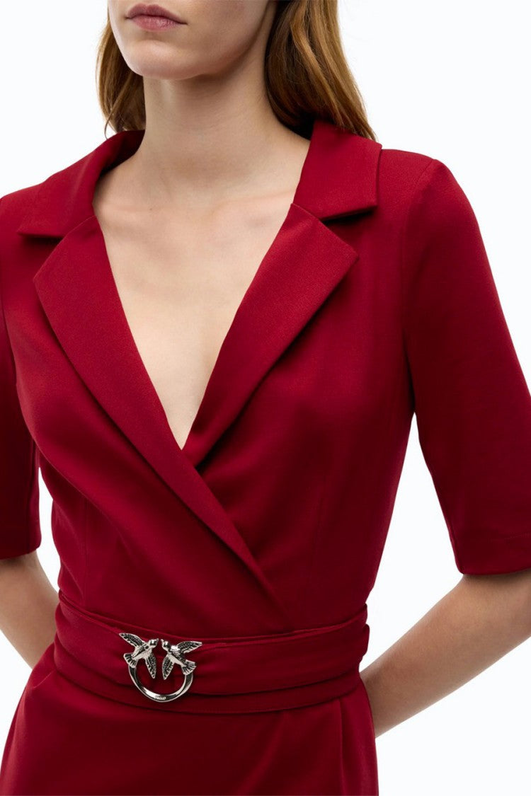 Pinko Red Viscose-Nylon Blend Buckle-Belt Wrap Dress