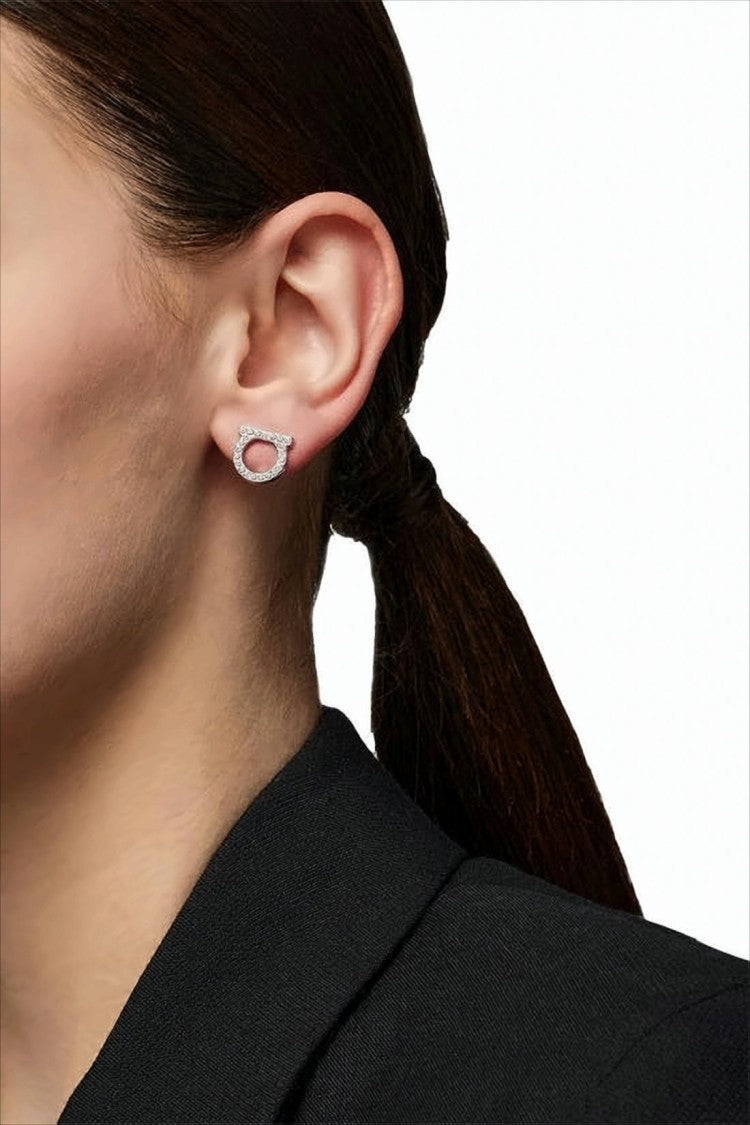 Salvatore Ferragamo Circular Silver Earrings With Sparkling Crystals