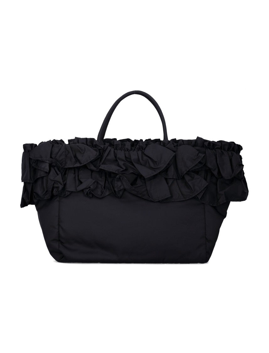 Ganni Black Nylon Ruffled Xxl Shopper Bag