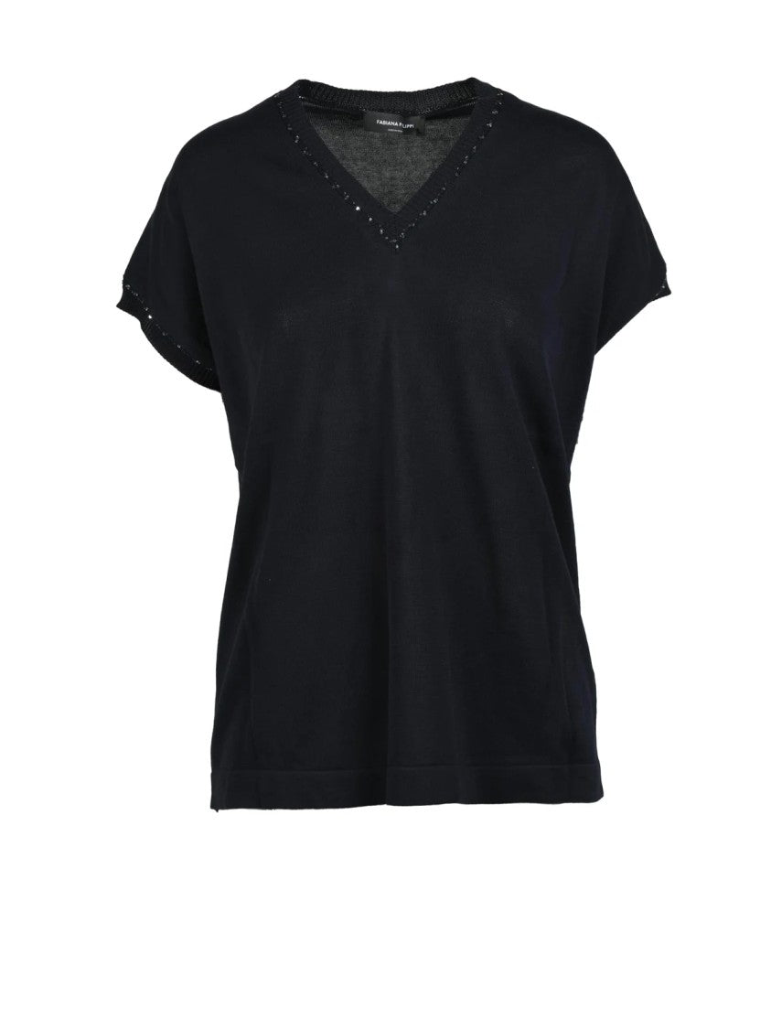 Fabiana Filippi Blue Short-Sleeve Cotton Knit Top