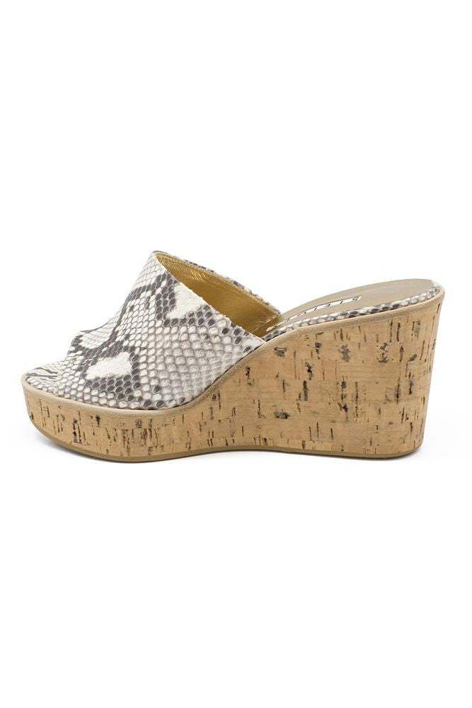 Walter Steiger Python-Patterned Platform Mules With Cork Wedge Sole