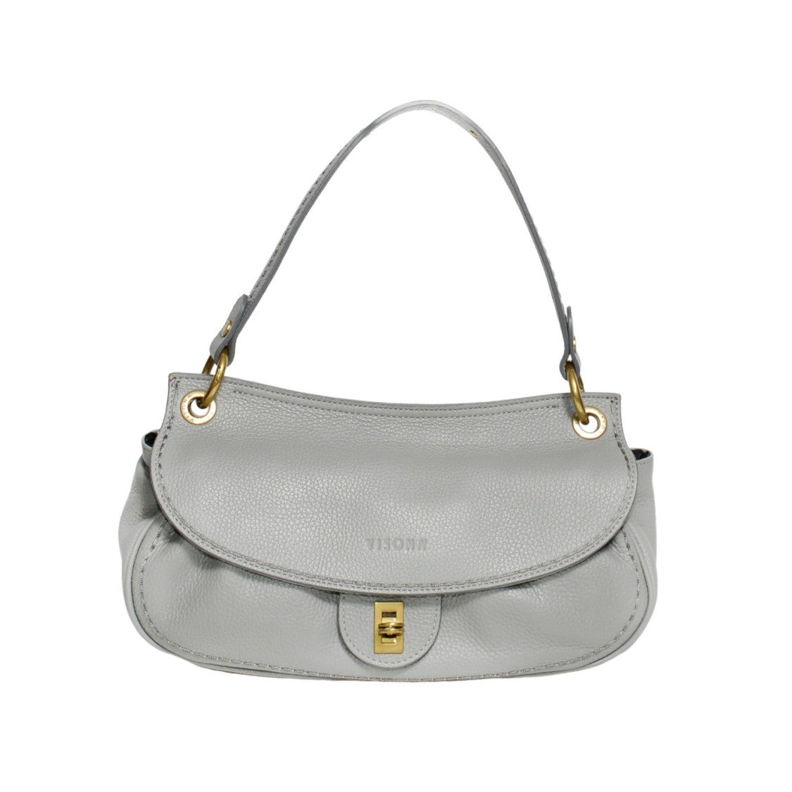 Plinio Visona' Hammered Leather Grey Shoulder Bag