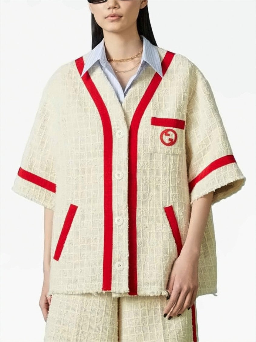 Gucci Textured Cream Short-Sleeved Jacket