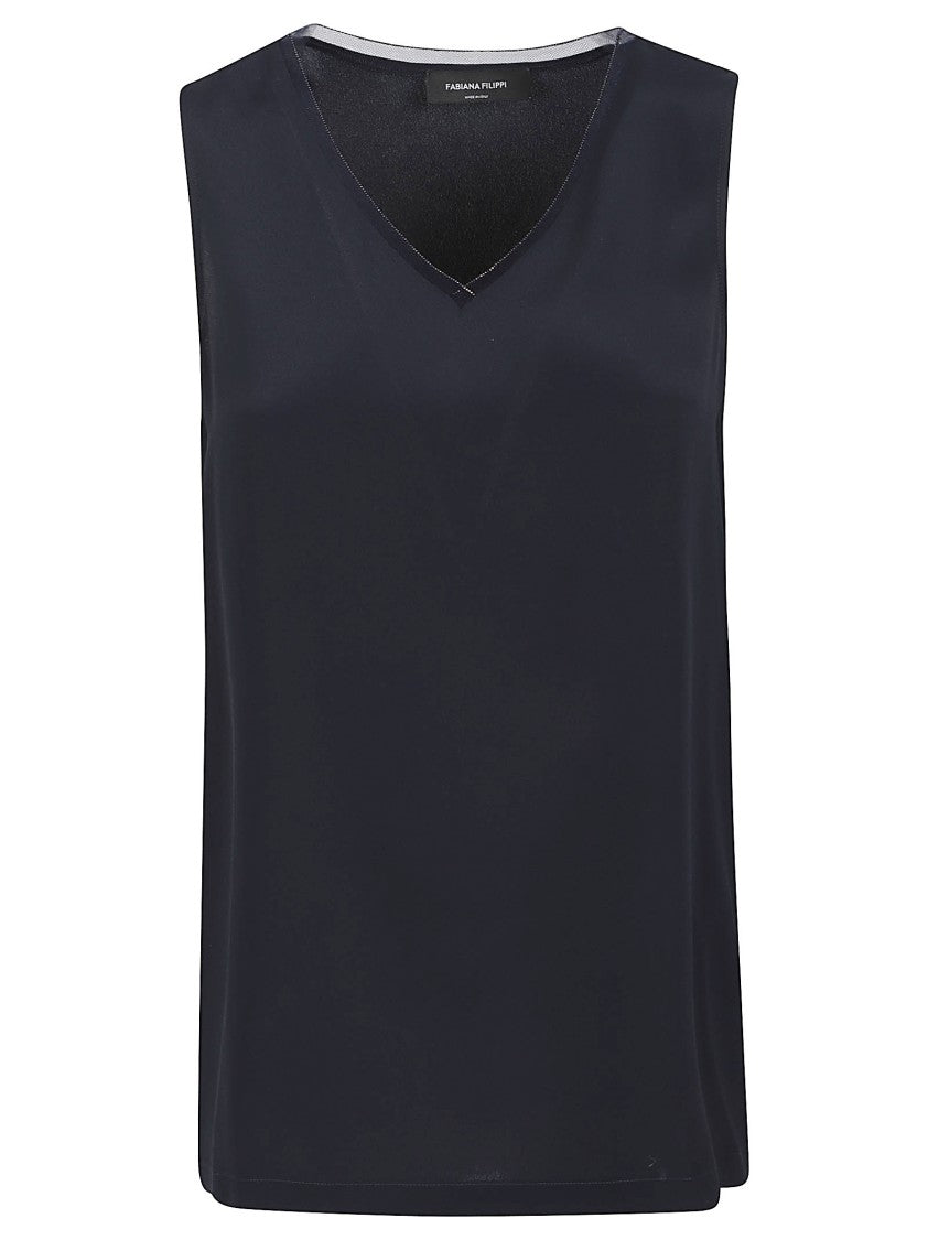Fabiana Filippi Sleeveless V-Neck Tank With Subtle Sheen