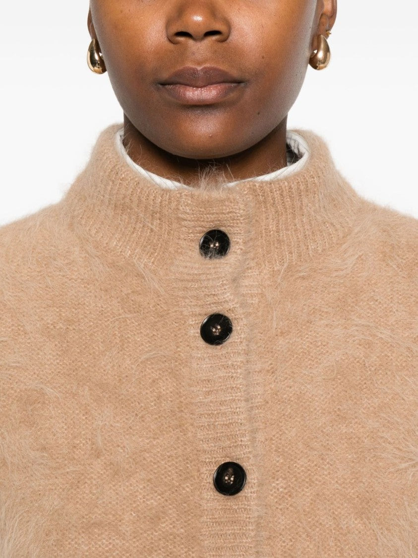 Antonelli Cropped Beige Sweater Vest With High Neckline