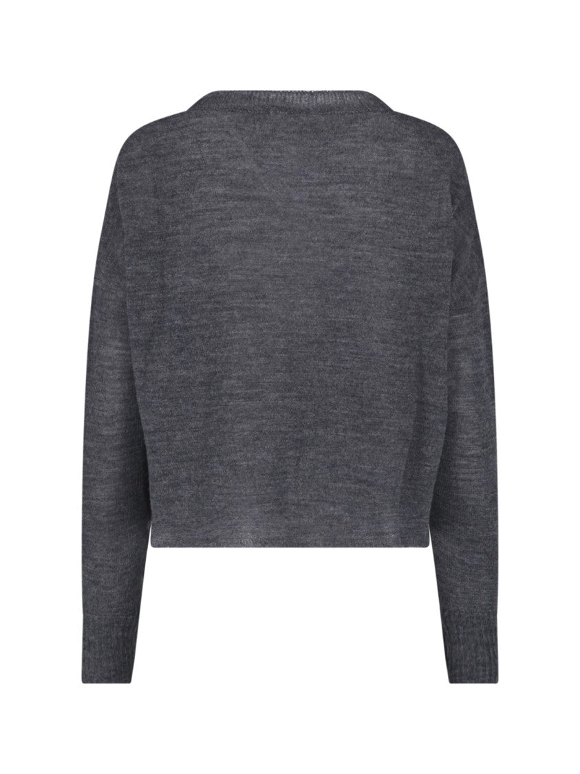 Ma'ry'ya Grey Virgin Wool Patch-Pocket Crewneck Sweater