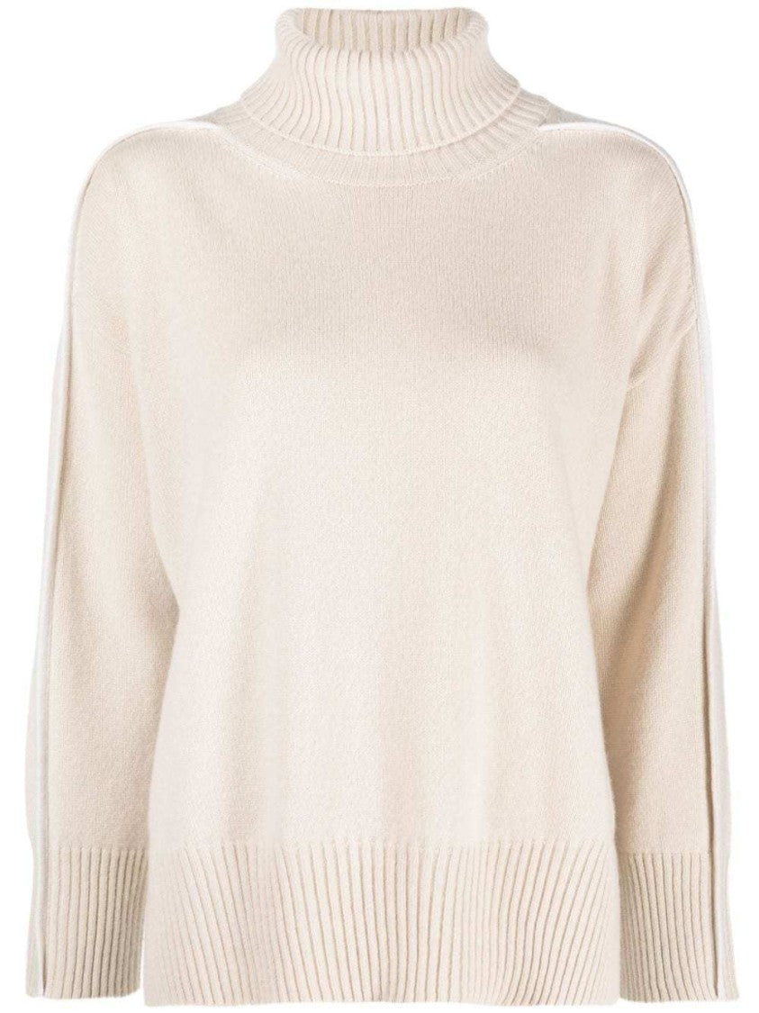 Lorena Antoniazzi Piped-Trim Roll-Neck Knitwear Beige Jumper