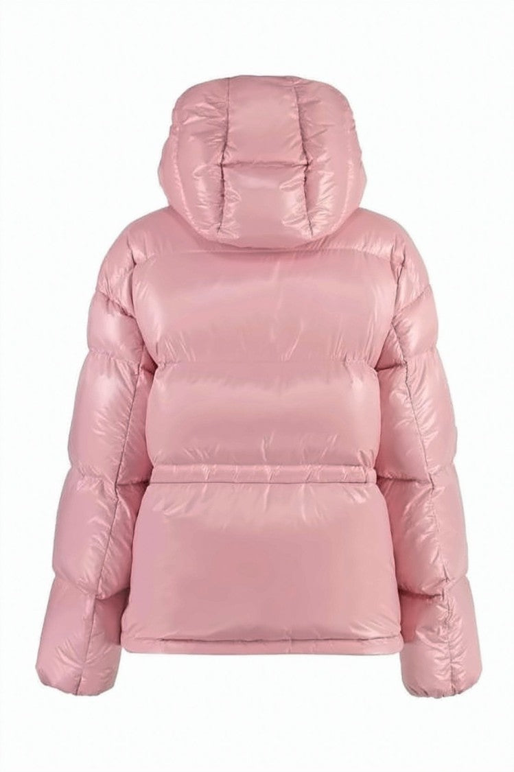 Moncler Glossy Quilted Short Puffer Jacket With High Collar