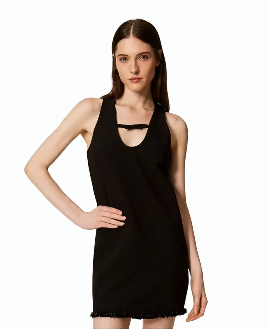 Twin-Set Sequin Hem Viscose-Blend Crêpe Sleeveless Mini Dress