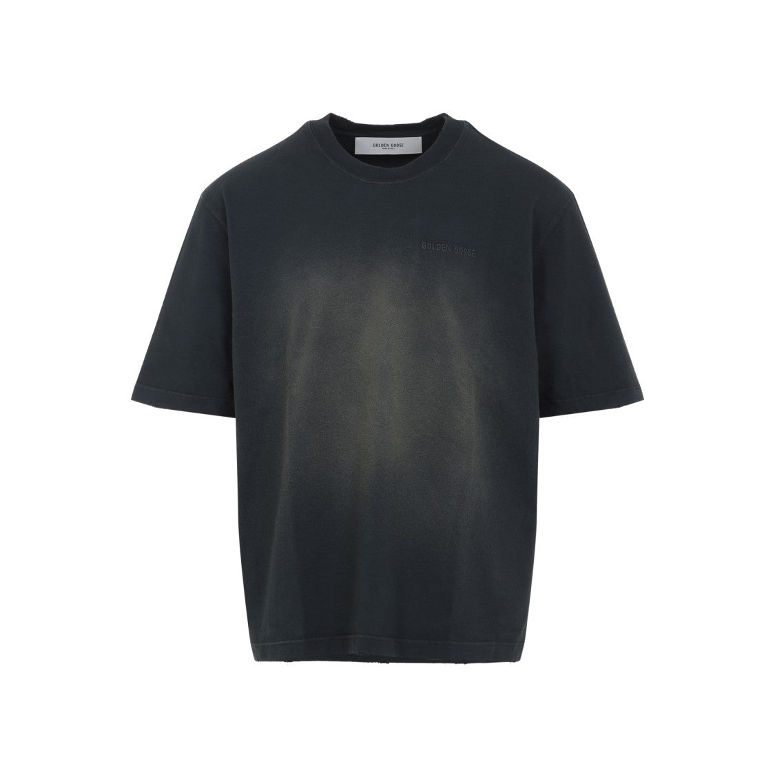 Golden Goose Bleached Washed Black Cotton T-Shirt With Embroidery