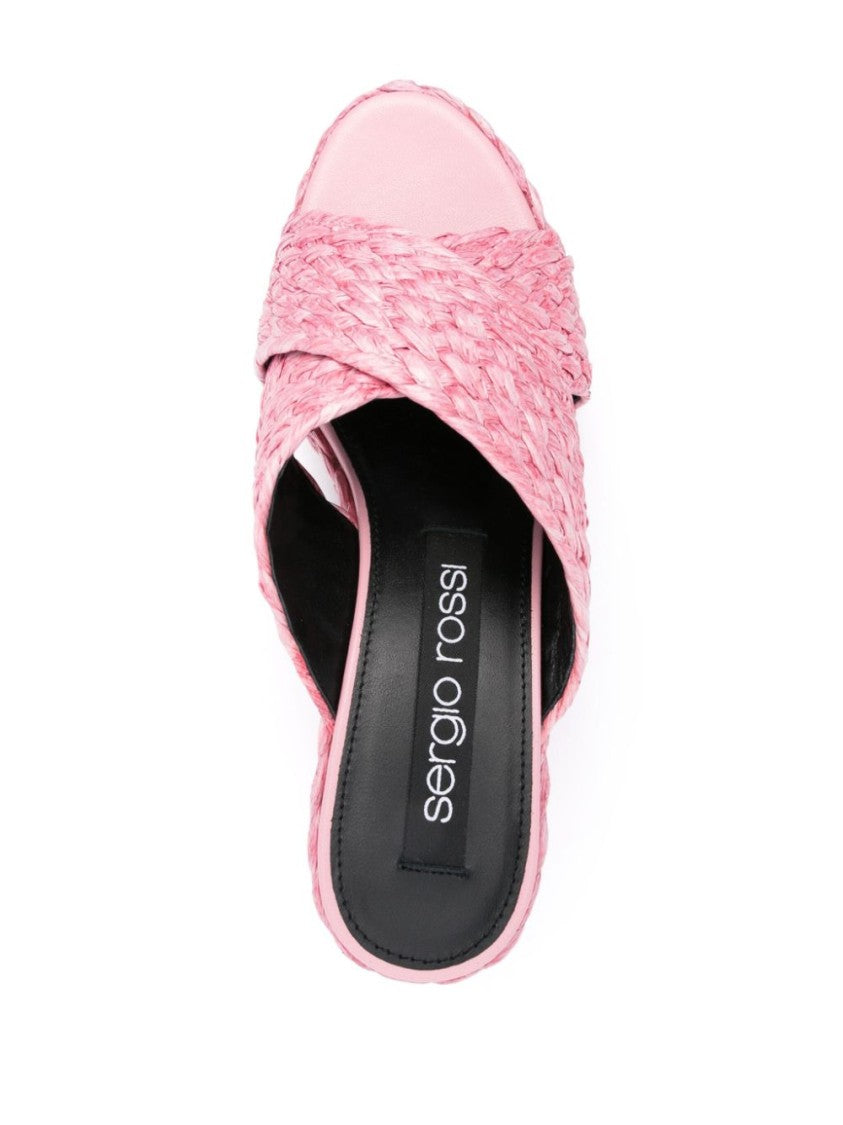 Sergio Rossi Light Pink Woven Raffia Sandals