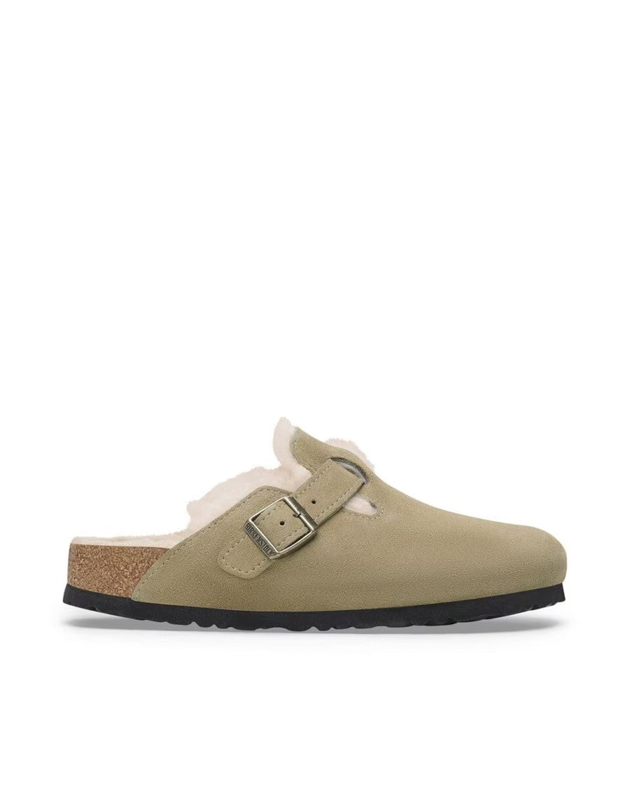 Birkenstock Taupe Boston Shearling Suede Slippers