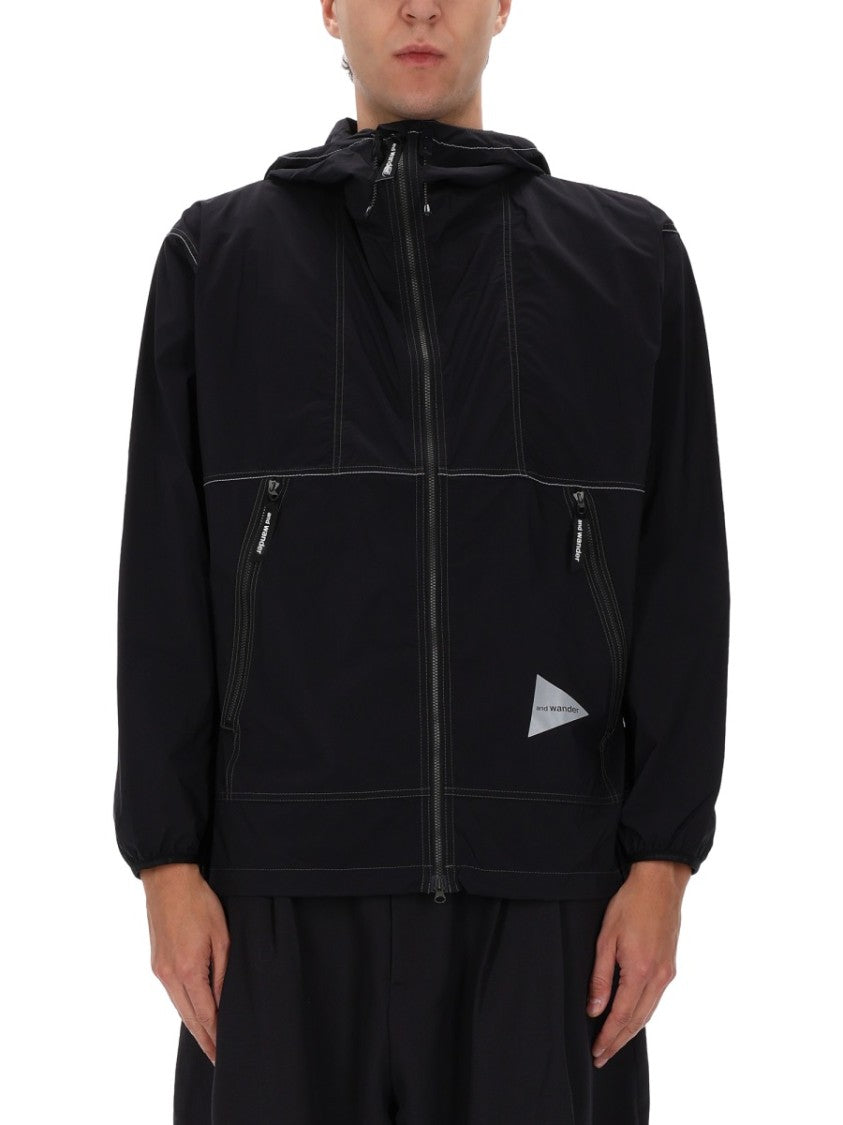 And Wander Black Nylon Partex Reflective Hoodie