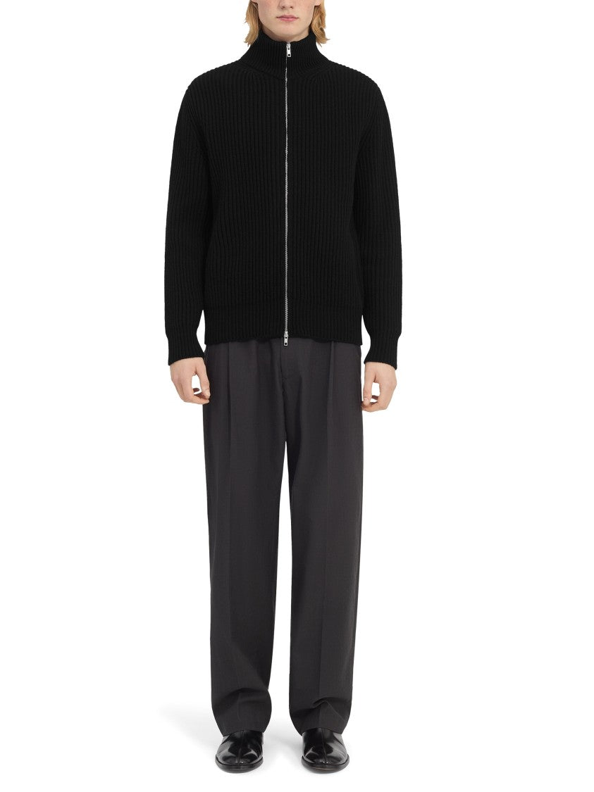 Mm6 By Maison Margiela Ribbed Knit Sports Jacket With High Collar And Zipper Closure
