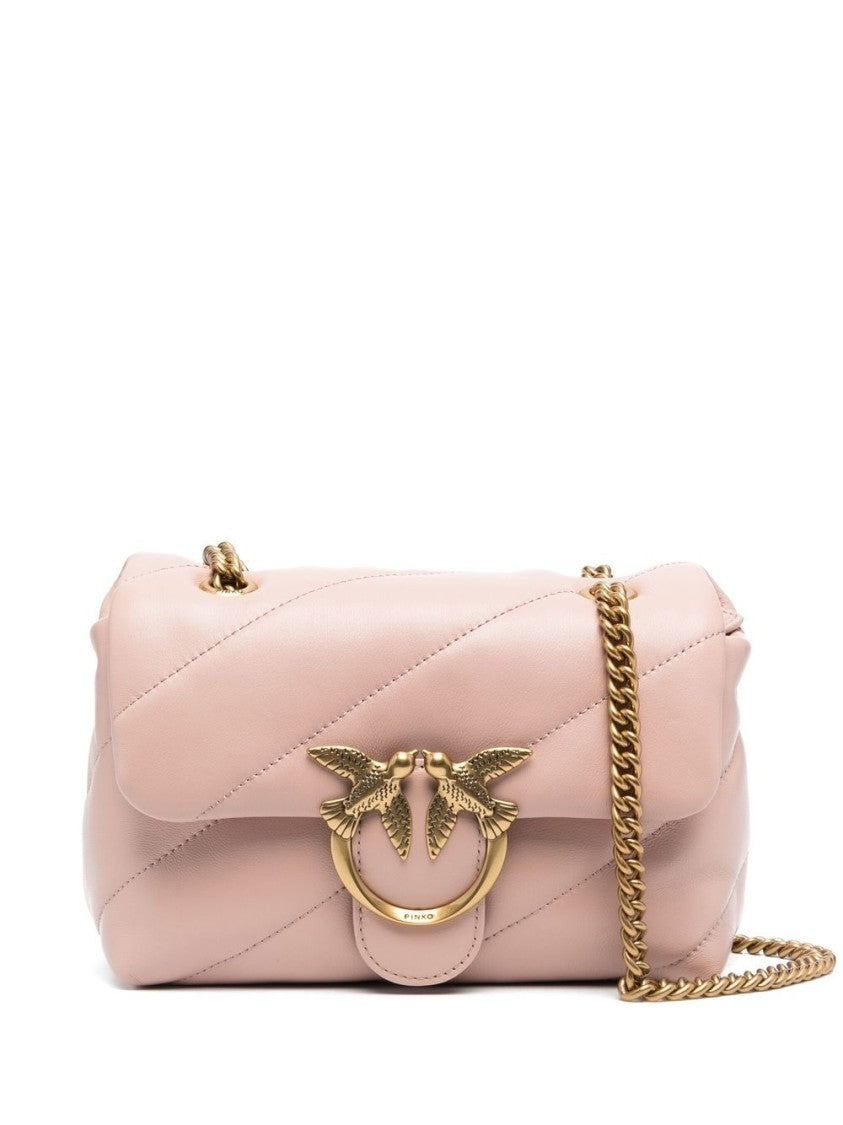 Pinko Rose Pink Calf Leather Quilted Handbag